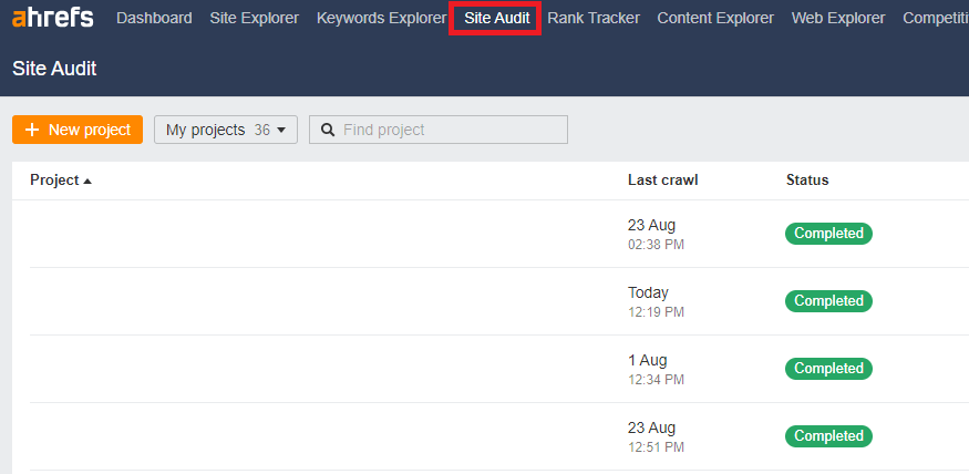 Herramienta Site Audit de Ahrefs