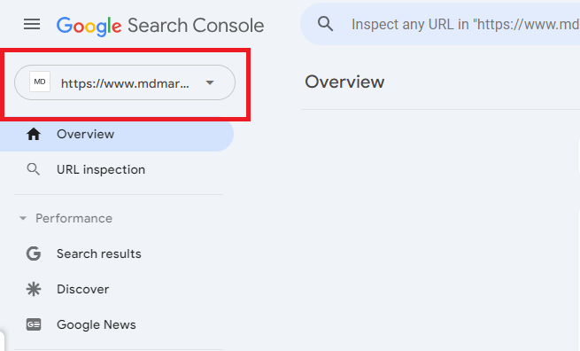 Seleccionar propiedad en Google Search Console