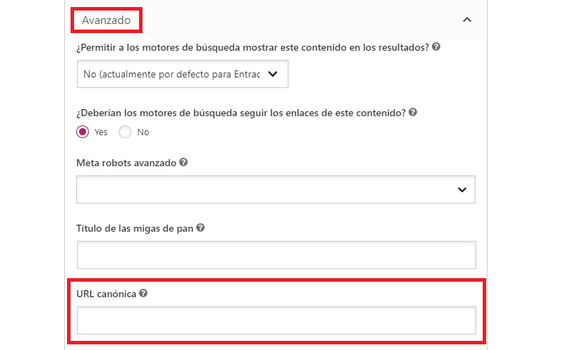 URL canónica en Yoast SEO de WordPress