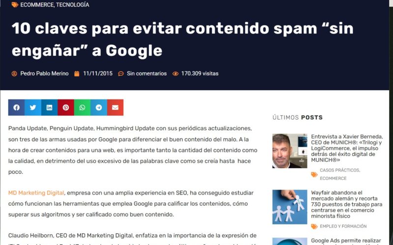 Portada Nota de Prensa Ecommerce News - 10 claves para evitar contenido SPAM 'sin engañar' a Google