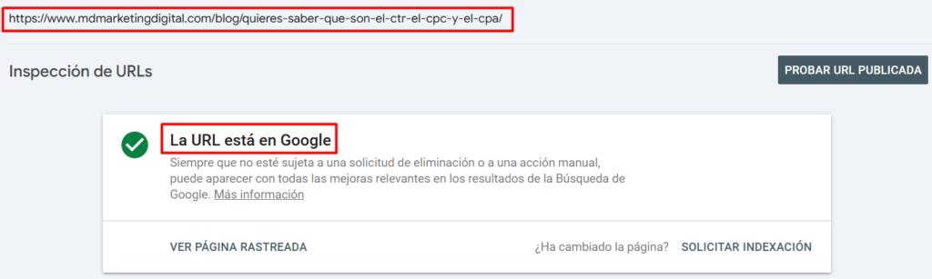 comprobar indexacion google