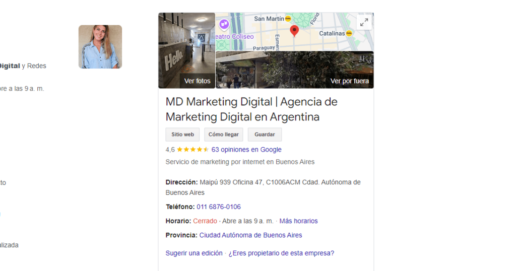 Perfil de Google My Business de MD Marketing Digital